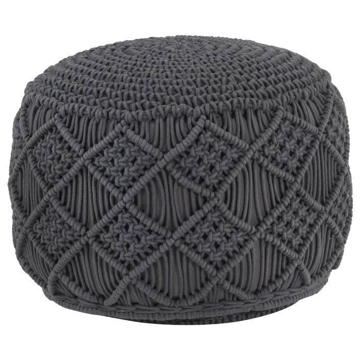 Pouf fait à la main en macramé Anthracite 45x30 cm Coton - Photo n°1