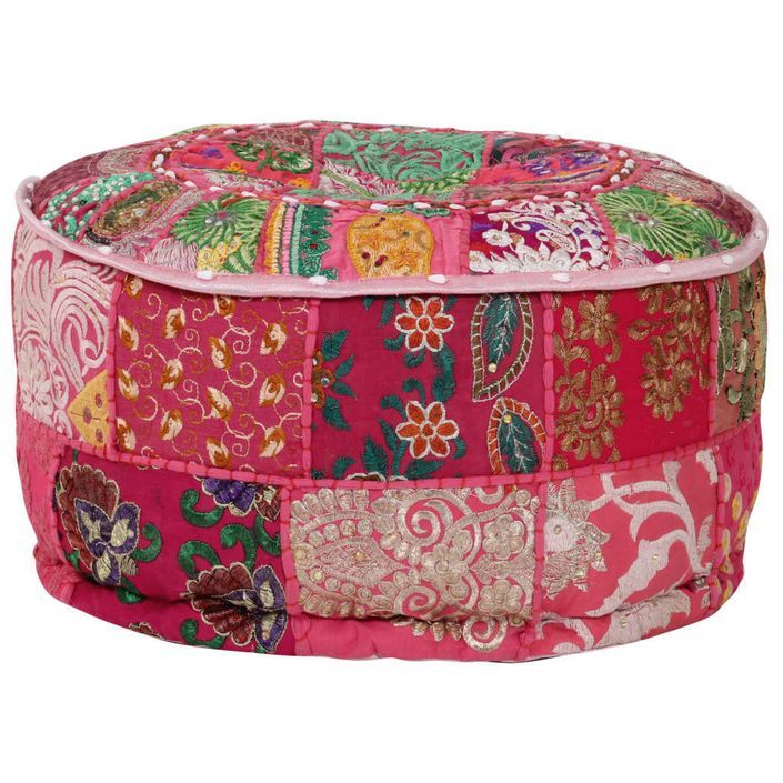 Pouf rond en coton en patchwork fait à la main 40 x 20 cm Rose - Photo n°4