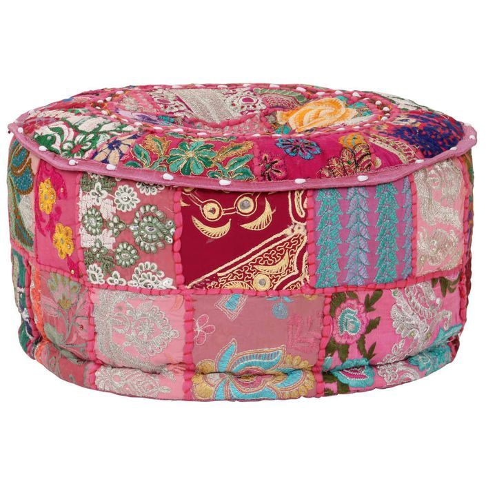 Pouf rond en coton en patchwork fait à la main 40 x 20 cm Rose - Photo n°5