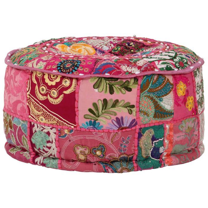 Pouf rond en coton en patchwork fait à la main 40 x 20 cm Rose - Photo n°6