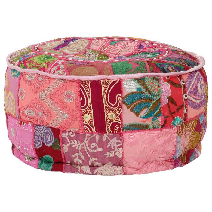 Pouf rond en coton en patchwork fait à la main 40 x 20 cm Rose - Photo n°7