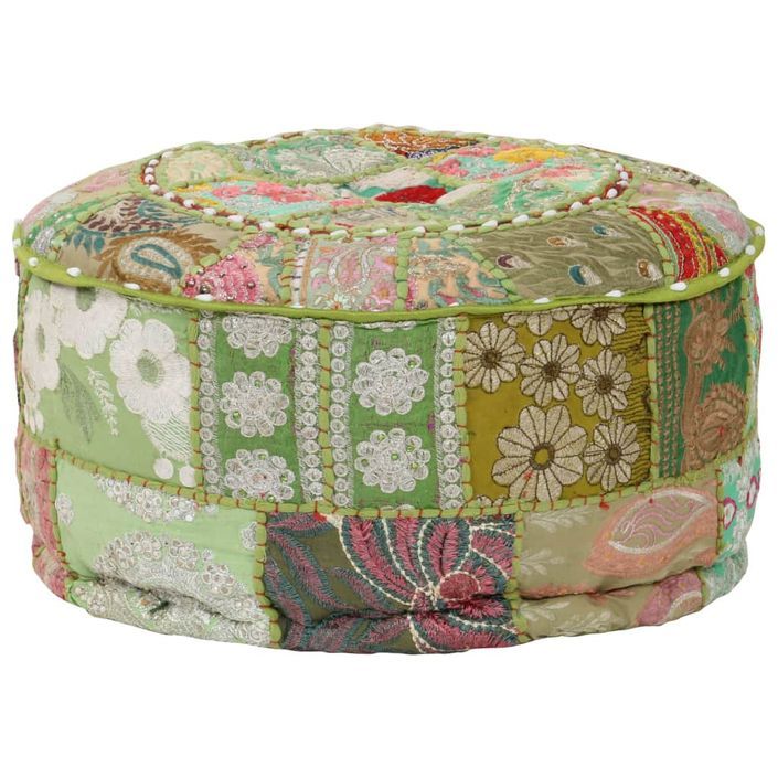 Pouf rond en coton fait à la main 40 x 20 cm Vert - Photo n°7