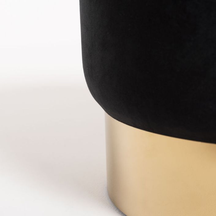 Pouf rond velours noir et pied métal doré mat Kila 39cm - Photo n°5