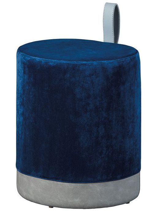 Pouf velours bleu avec lanière en simili cuir Ocea - Photo n°1