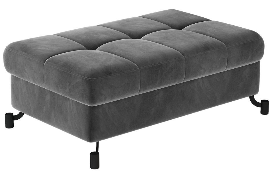 Pouf velours matelassé gris foncé avec coffre de rangement Lory 100 cm - Photo n°1