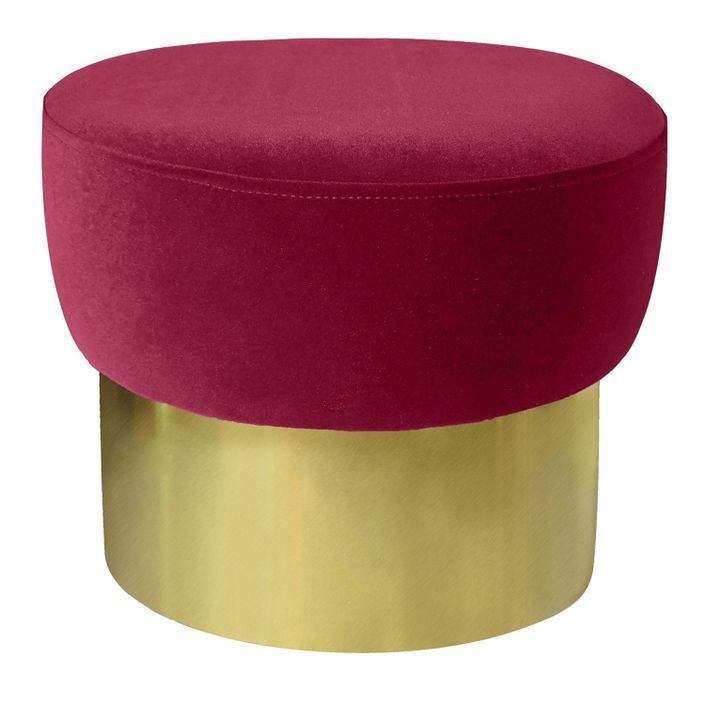 Pouf velours rouge et pied doré Elio - Photo n°1