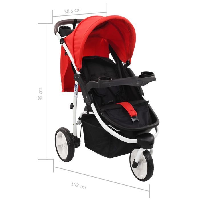 Poussette bebe a 3 roues Rouge et noir LesTendances