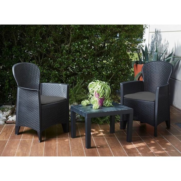 ProGarden Ensemble de jardin avec coussins 3 pcs Akita Anthracite - Photo n°2