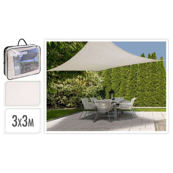 ProGarden Toile d'ombrage 3x3 m crème carré - Photo n°2