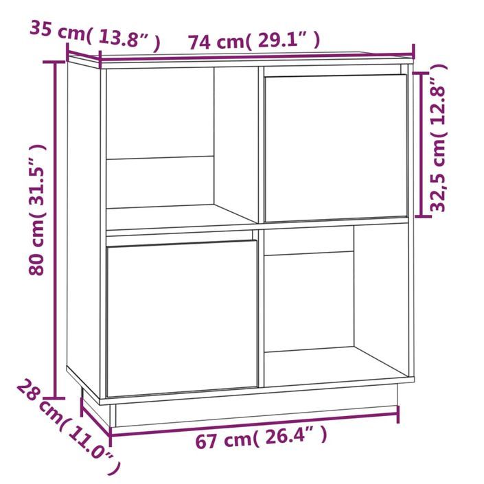 Rangement Blanc 74x35x80 cm Bois massif de pin - Photo n°9