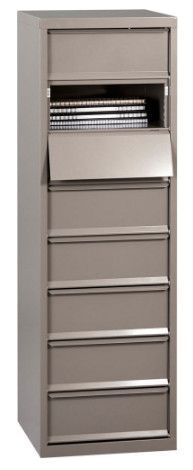 Rangement de bureau 8 tiroirs à clapets métal gris nacré Kazy H 135 cm - Photo n°2
