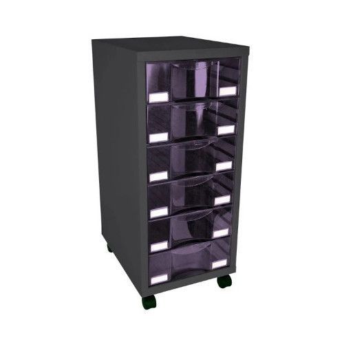 Rangement de bureau sur roulettes 6 tiroirs métal gris et polystyrène violet Bloom - Photo n°1