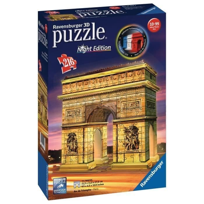 RAVENSBURGER Puzzle 3D Arc de Triomphe Night Edition 216 pcs - Photo n°1