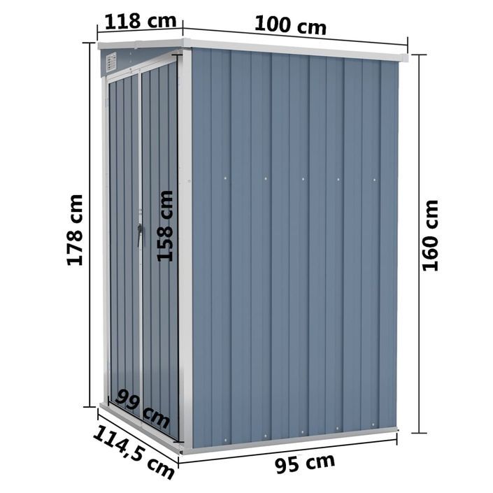 Remise de jardin murale Gris 118x100x178 cm Acier galvanisé - Photo n°7