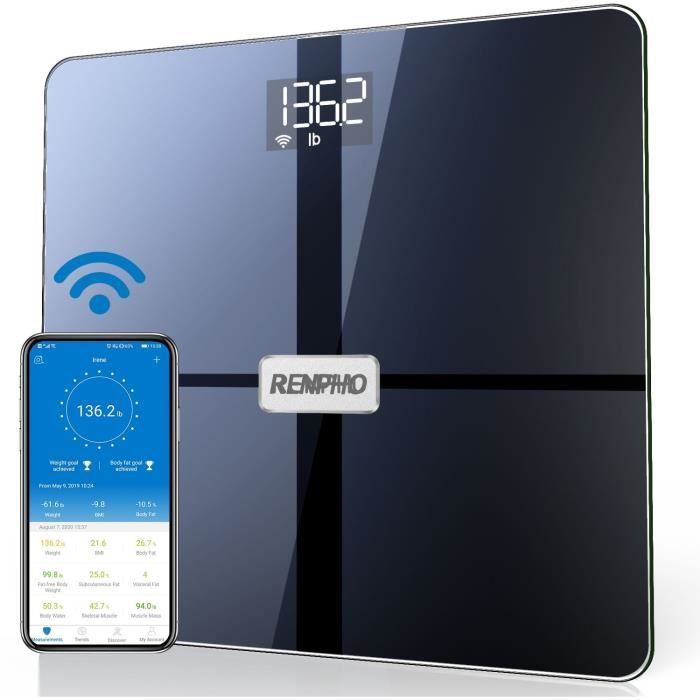 RENPHO OB02720 - Balance Connectée Bluetooth Impédancemetre - 13 indicateurs - Plateforme en verre trempé - Noire - Photo n°1