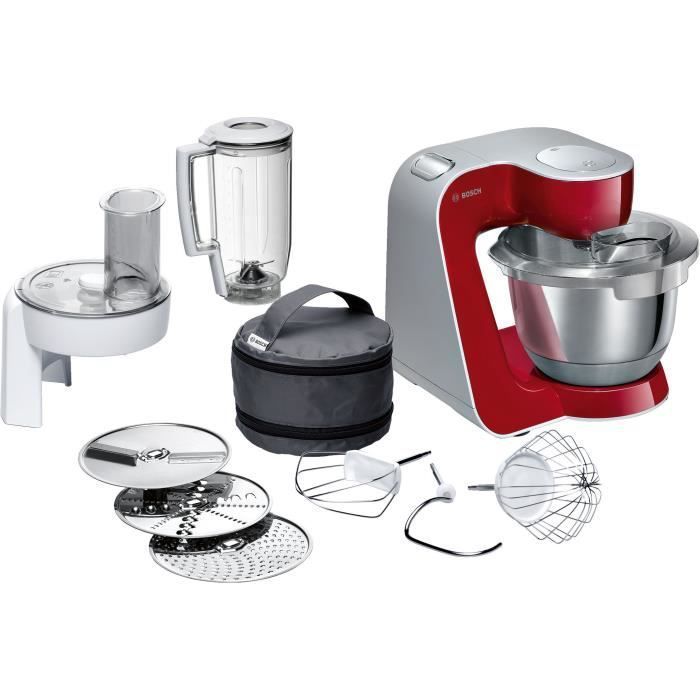 Robot de cuisine - BOSCH Kitchen machine MUM5 - Rouge foncé/silver - 1000W-7 vitesses+pulse - Bol mélangeur inox 3,9L - Photo n°1