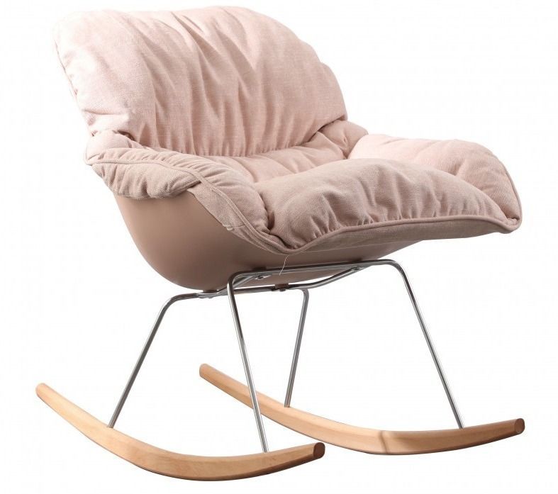 Rocking chair design tissu rose et bois clair Relaxo - Photo n°1
