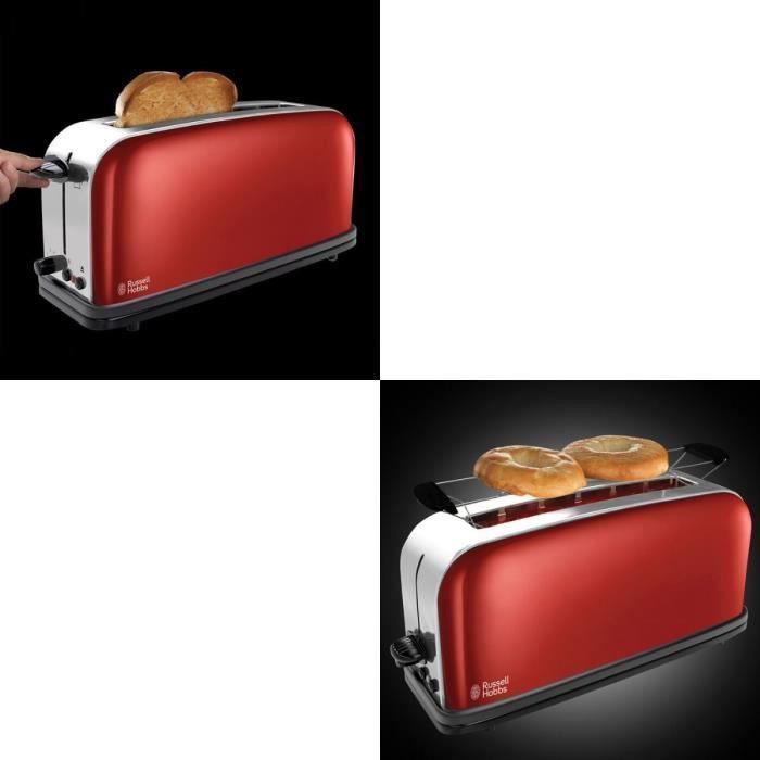 Russell Hobbs 21391-56 Toaster Grille-Pain Colours, Fente Large Spécial Baguette, 6 Niveaux de Cuisson, Décongele, Réchauffe - Rouge - Photo n°2