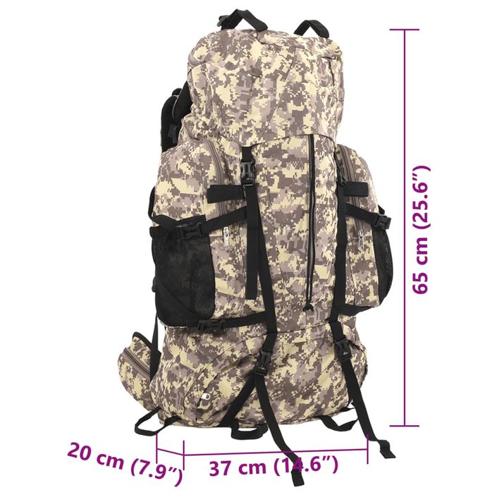 Sac à dos de randonnée marron camouflage 60 L tissu oxford - Photo n°8