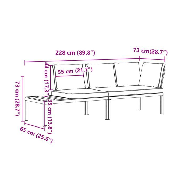 Salon de jardin 2 pcs avec coussins noir aluminium - Photo n°8