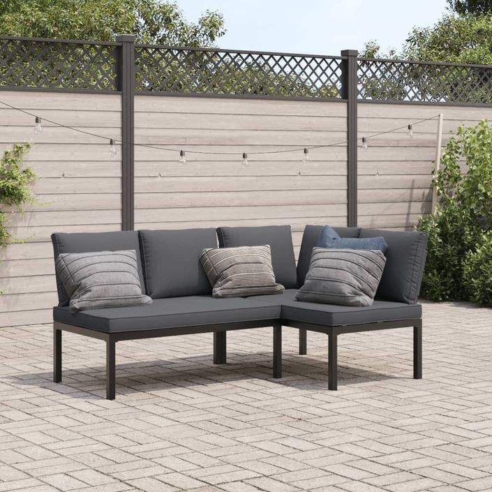 Salon de jardin 2 pcs avec coussins noir aluminium - Photo n°1