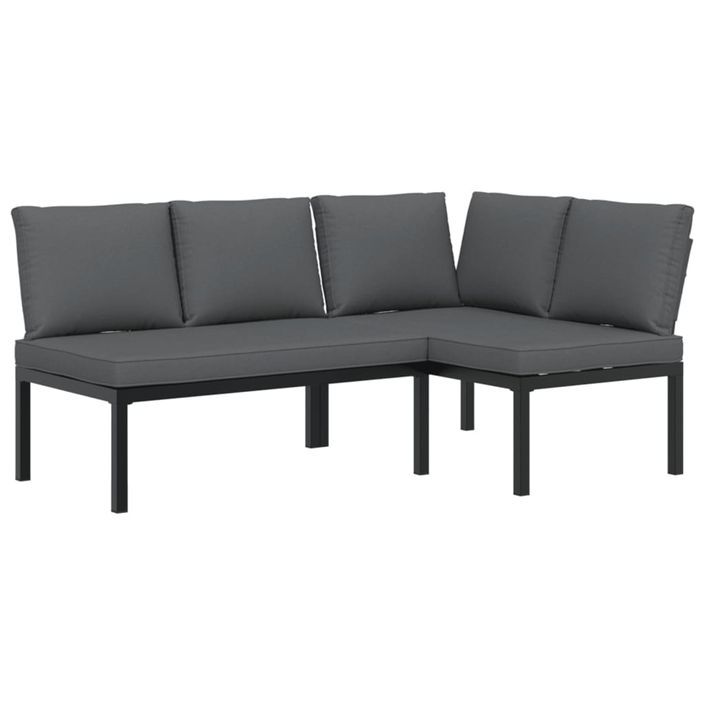 Salon de jardin 2 pcs avec coussins noir aluminium - Photo n°2