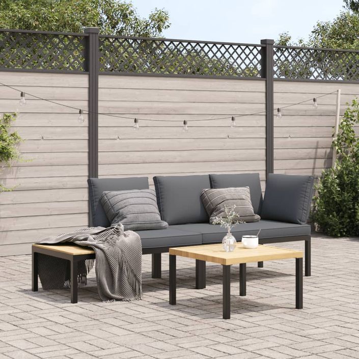 Salon de jardin 3 pcs avec coussins noir aluminium - Photo n°1