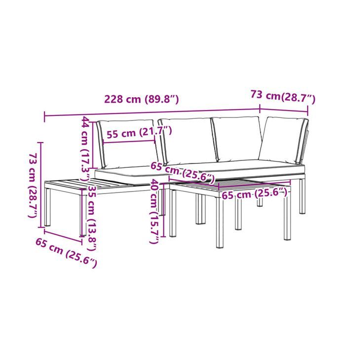 Salon de jardin 3 pcs avec coussins noir aluminium - Photo n°9