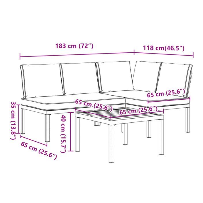 Salon de jardin 3 pcs avec coussins noir aluminium - Photo n°8