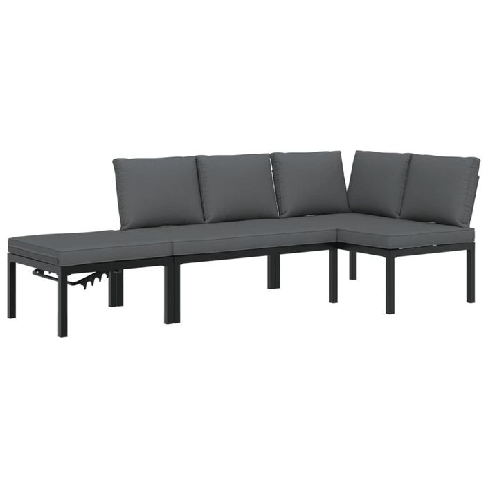 Salon de jardin 3 pcs avec coussins noir aluminium - Photo n°2