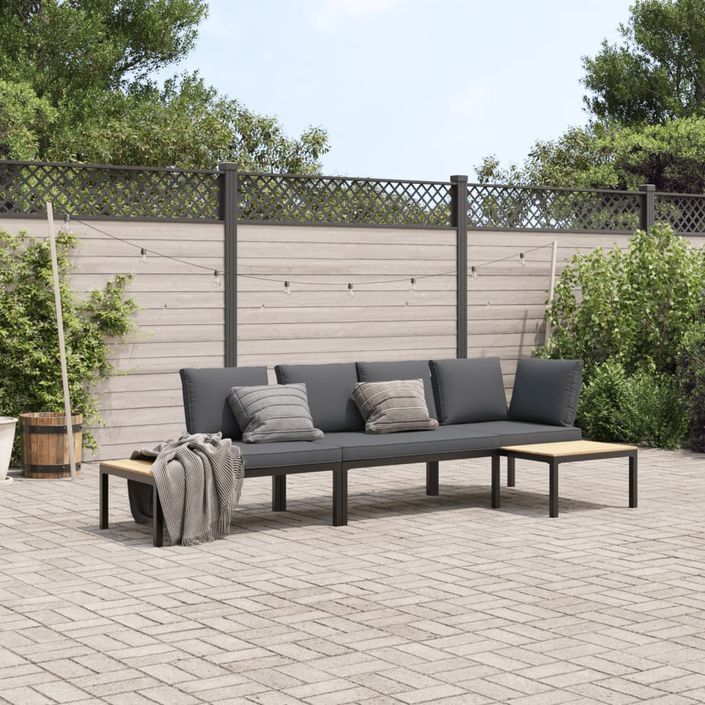 Salon de jardin 3 pcs avec coussins noir aluminium - Photo n°1