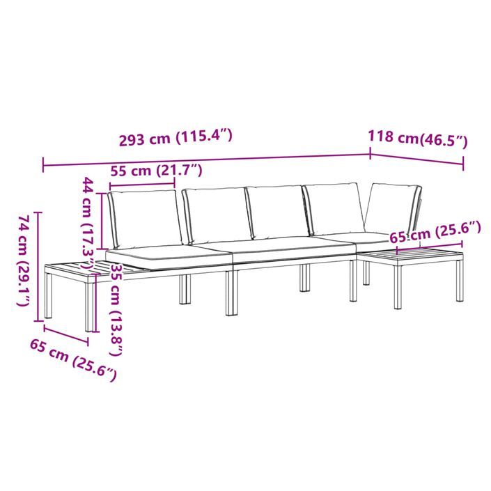 Salon de jardin 3 pcs avec coussins noir aluminium - Photo n°7