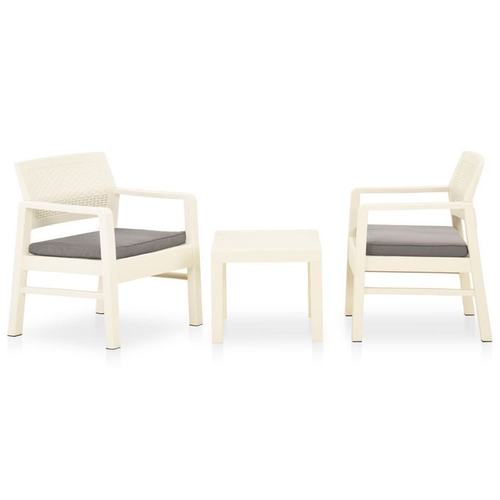 Salon de jardin 3 pcs avec coussins Plastique Blanc - Photo n°1