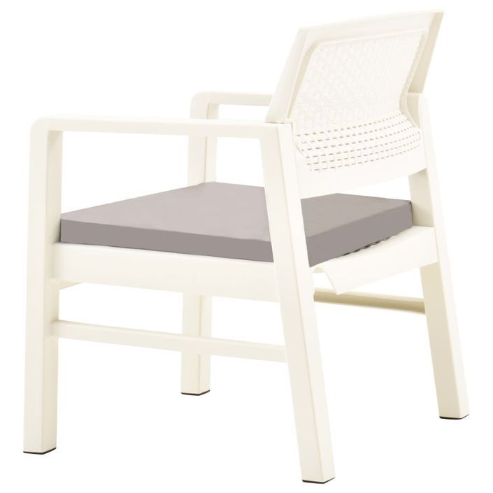 Salon de jardin 3 pcs avec coussins Plastique Blanc - Photo n°6