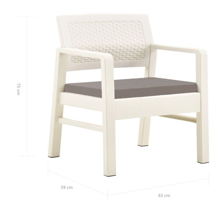 Salon de jardin 3 pcs avec coussins Plastique Blanc - Photo n°12