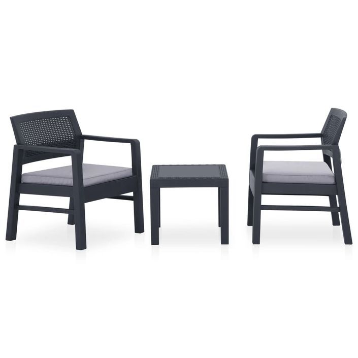 Salon de jardin 3 pcs avec coussins Plastique Gris - Photo n°1