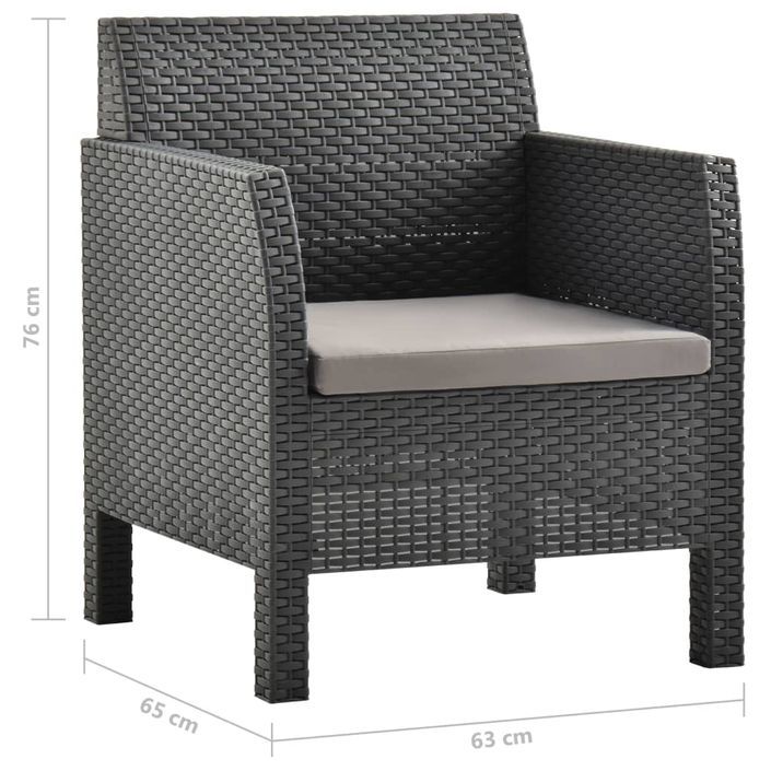 Salon de jardin 3 pcs avec coussins PP Anthracite 3 - Photo n°11