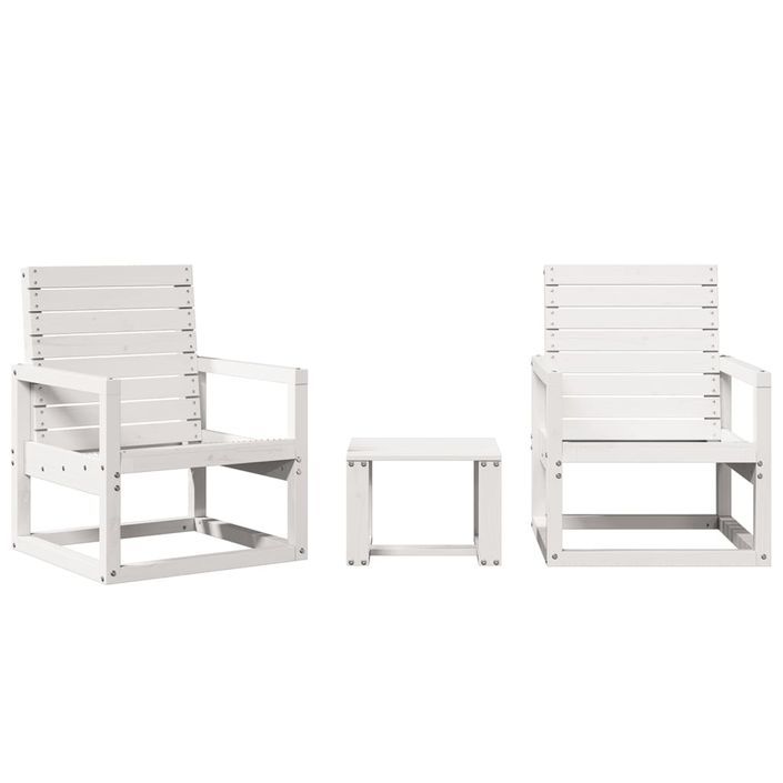 Salon de jardin 3 pcs blanc bois massif de pin - Photo n°2