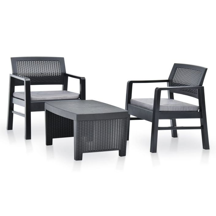 Salon de jardin 3 pcs Plastique Anthracite - Photo n°1