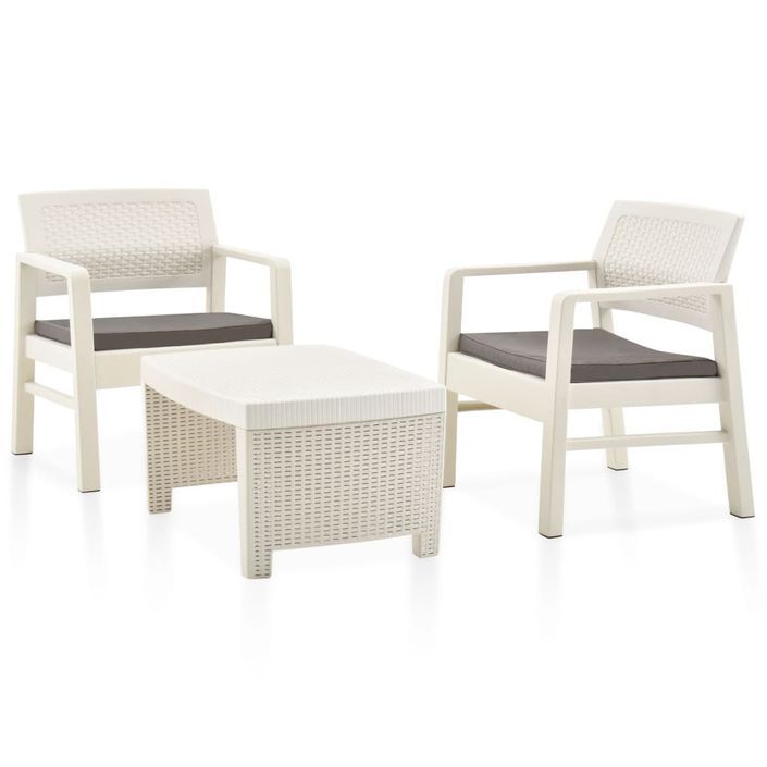 Salon de jardin 3 pcs Plastique Blanc 2 - Photo n°1