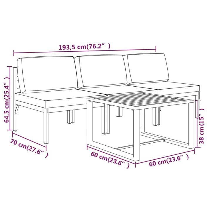 Salon de jardin 4 pcs avec coussins Aluminium Anthracite - Photo n°7