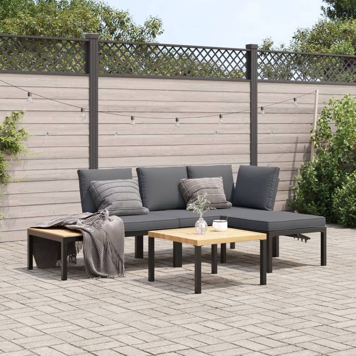 Salon de jardin 4 pcs avec coussins noir aluminium - Photo n°1