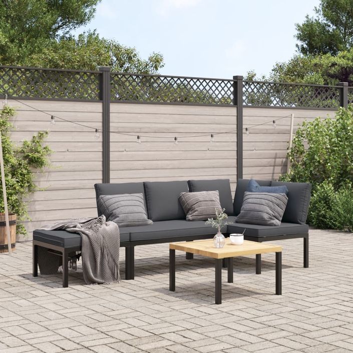 Salon de jardin 4 pcs avec coussins noir aluminium - Photo n°1