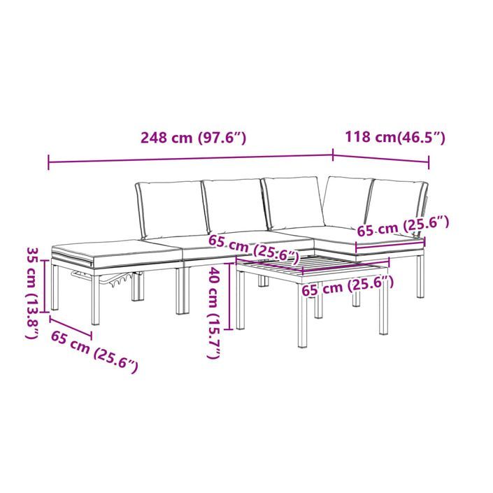 Salon de jardin 4 pcs avec coussins noir aluminium - Photo n°10