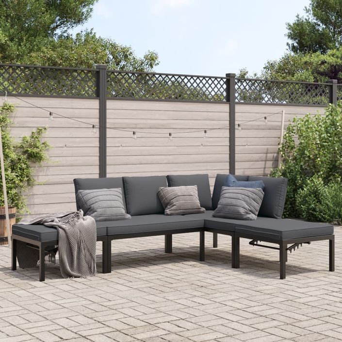 Salon de jardin 4 pcs avec coussins noir aluminium - Photo n°1