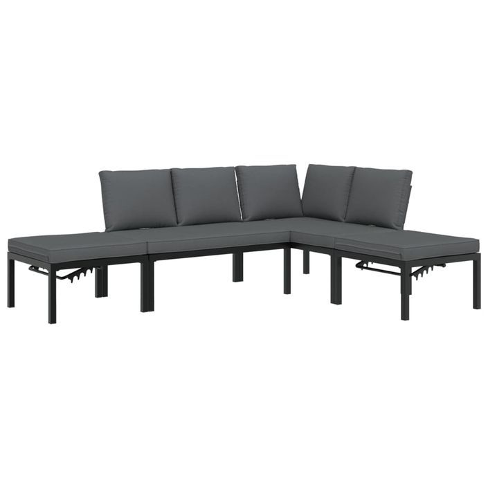 Salon de jardin 4 pcs avec coussins noir aluminium - Photo n°2