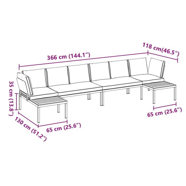 Salon de jardin 4 pcs avec coussins noir aluminium - Photo n°8