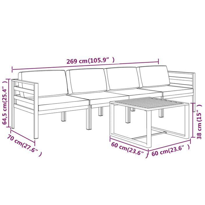 Salon de jardin 5 pcs avec coussins Aluminium Anthracite - Photo n°9