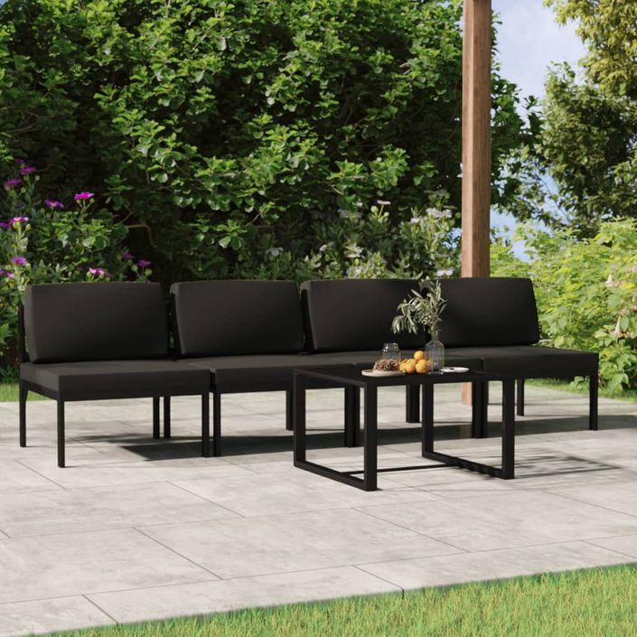 Salon de jardin 5 pcs avec coussins Aluminium Anthracite - Photo n°1