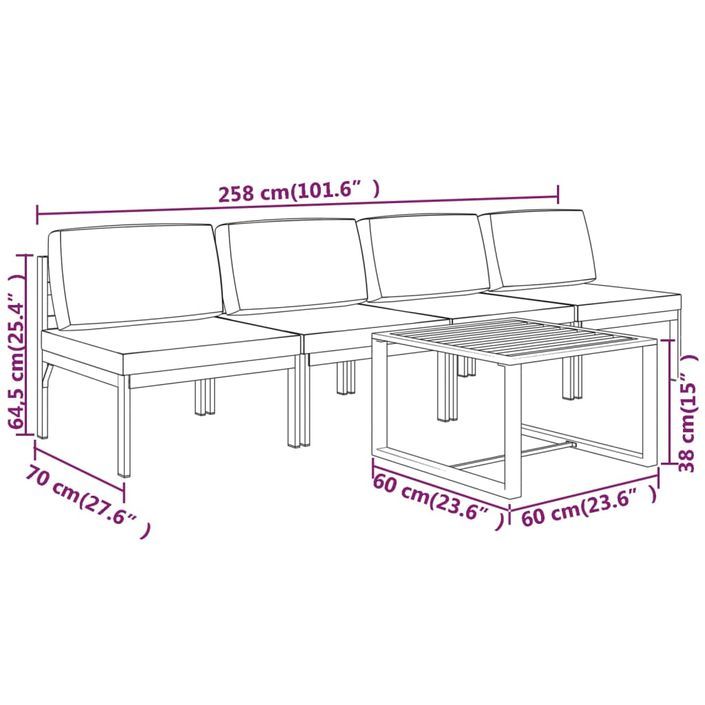 Salon de jardin 5 pcs avec coussins Aluminium Anthracite - Photo n°7